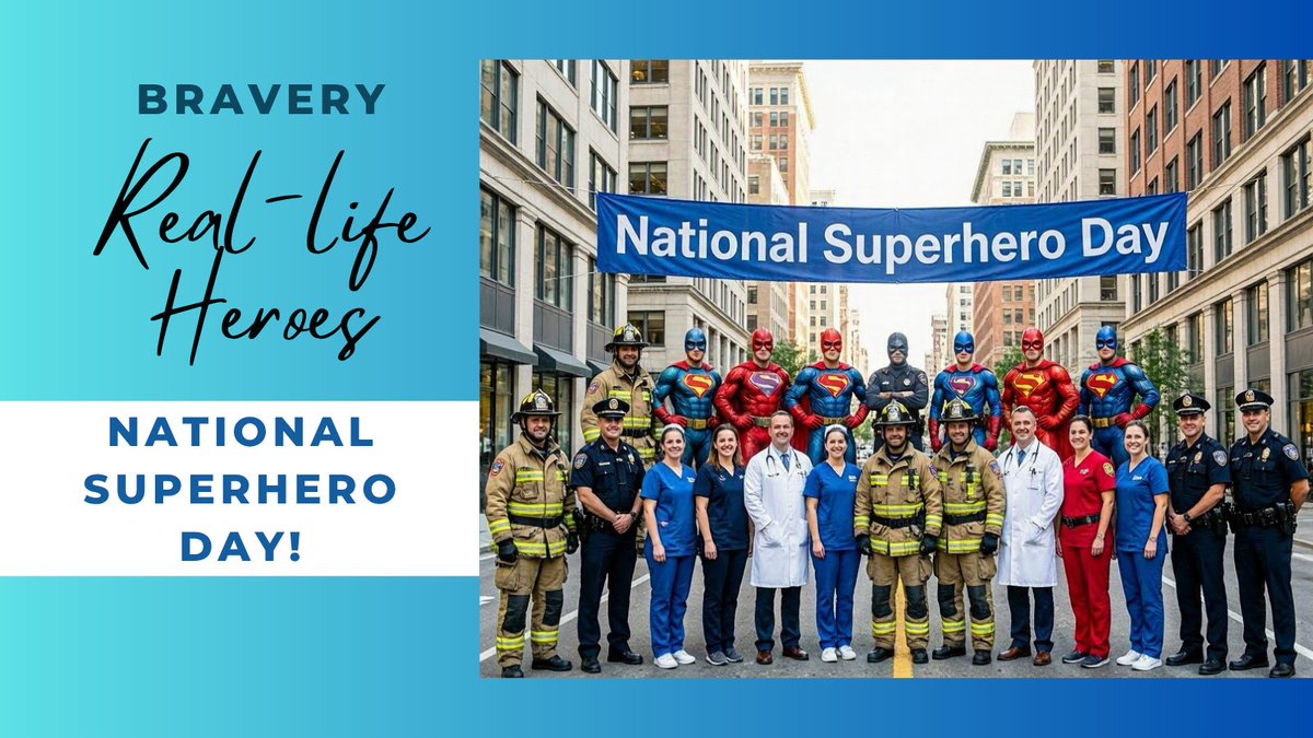 originalfeed's tweet photo. Marvel Comics employees created National Superhero Day in 1995 to honor popular comic book characters and the real-life heroes in our communities. Let’s give thanks for all the heroes in our lives.  Image by CoPilot. #NationalSuperheroDay #HeroAppreciation #RealLifeHeroes https://t.co/Vs0O7oxMwx
