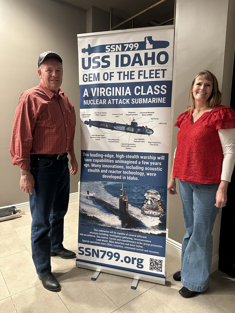 Mikeemoyle's tweet photo. It was an honor to attend the commissioning gala of USS Idaho, America's newest nuclear sub. It's fitting, since nuclear power was born here in Idaho. Those great sailors will carry our name across the seven seas. ⚓ 💪 https://t.co/aJsuFqcbsQ