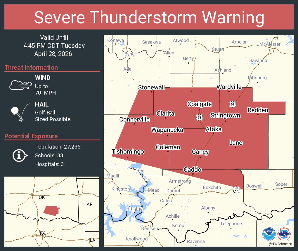 Severe Thunderstorm Warning including Atoka OK, Tishomingo OK and ...