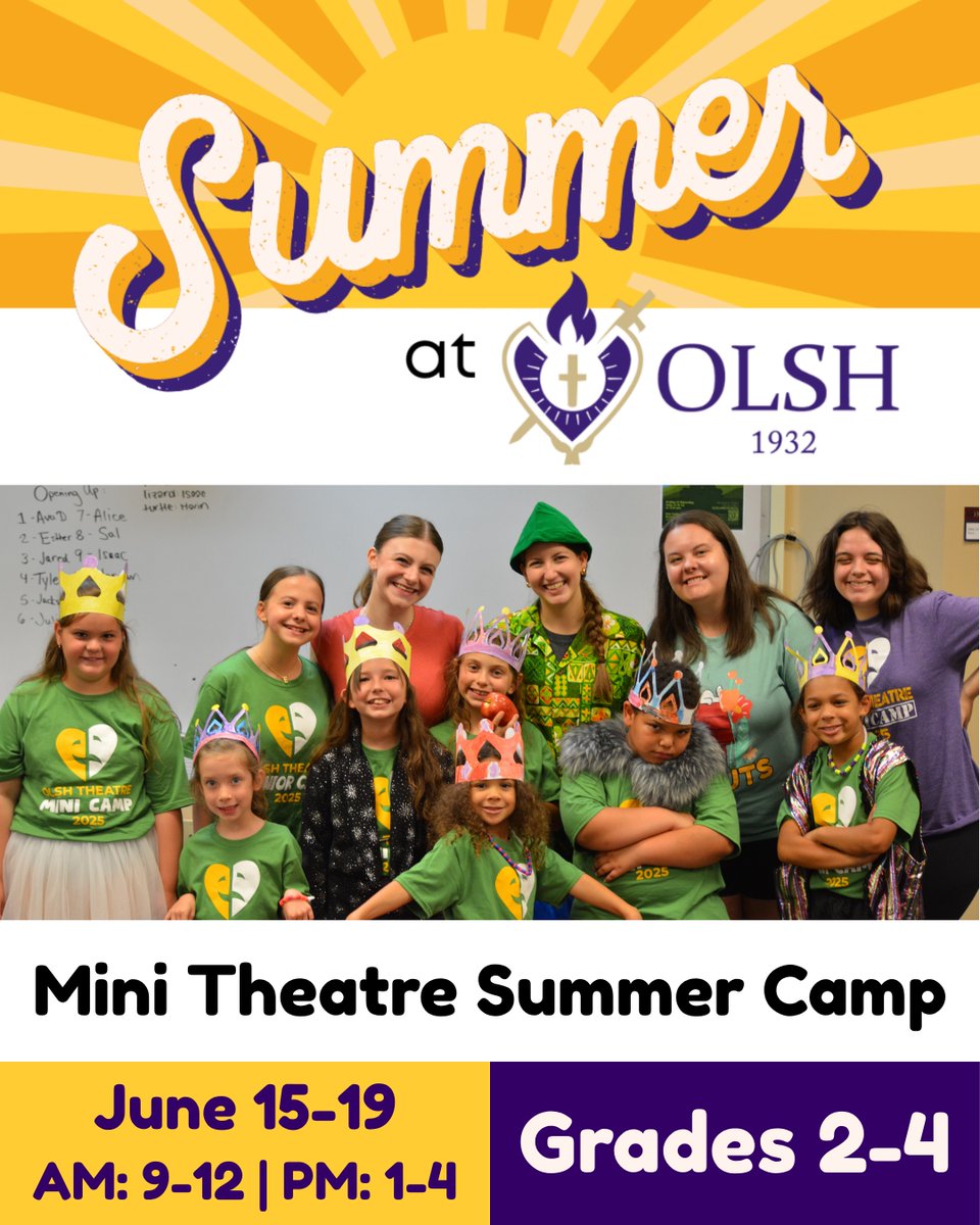 OLSH_HighSchool's tweet image. Get theatrical this summer with the OLSH Theatre Summer Camp! 🎭✨ With a level for everyone, it’s the perfect place to learn, create, and shine on stage. Don’t miss out on the fun!

#OLSH #OLSHTheatre #SummerCamp #TheatreCamp #PerformingArts