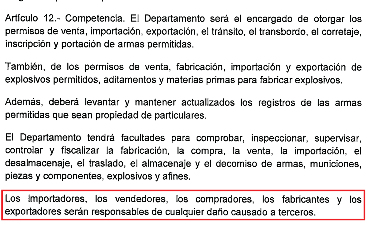 ¡Ojo con la estupidez del proyecto antiarmas de Alejandra Larios! Dice que quien importe un arma tiene que grabar su nombre y dirección en el arma, luego, responsabiliza a los fabricantes, importadores, vendedores, compradores y exportadores por daños a terceros.

Eso es tan