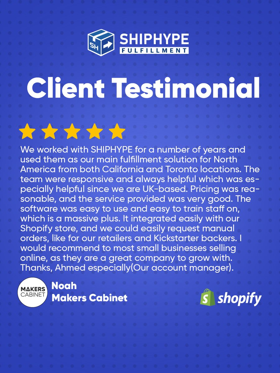 shiphype3PL's tweet photo. Thanks for the review Noah!

Contact our sales team!

📧 sales@shiphype.com
📞 1.844.745.1999

#3pl
#dtcfulfillment
#ecommercefulfillment
#fulfillmentcenter
#shiphype https://t.co/SSgyqzp2bz