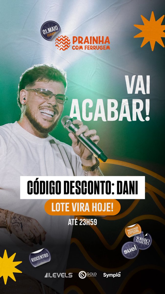 🚨VIRADA DE LOTE HOJE

🌴☀️ PRAINHA COM FERRUGEM CONVIDA SORRISO MAROTO☀️🌴
📆 01.Maio | a partir das 15h
📍 Rio Centro - Barra da Tijuca

O Rio vai ferver com um dos maiores pagodes do Brasil! 🔥

🎤Ferrugem 
🎤Sorriso Maroto
🎤Suel
⭐ Participações especiais 

O feriado de 01