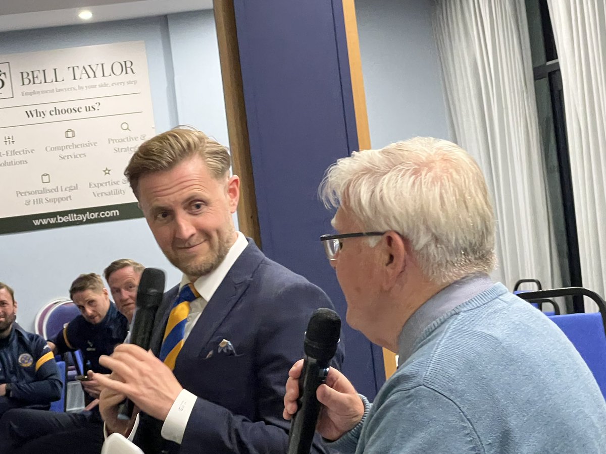 STFCSP's tweet photo. @shrewsburytown CEO Liam Dooley has the final word of the night and thanks supporters ALL season long for supporting the club, the players and Gaffer Gav.
Busy summer upcoming with 140th anniversary of the club, signings, etc.. #Salop https://t.co/wy0RCjXx8y