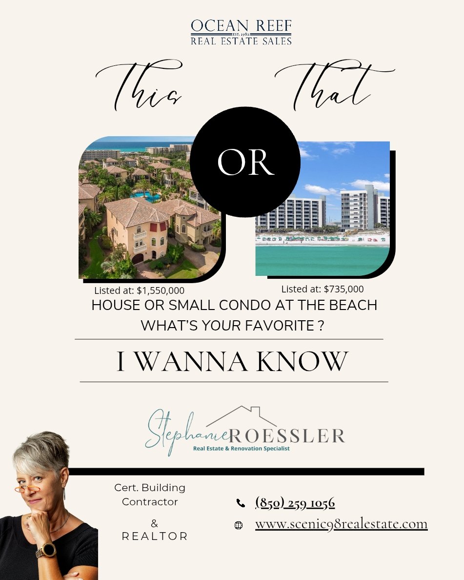 sellingdestin's tweet image. Which would you choose a small condo or a larger house at the beach?  By the way both of these great properties are for sale!  Call me to view. #realtorlife, #30arealestate, #destinrealestate #oceanreefrealestate