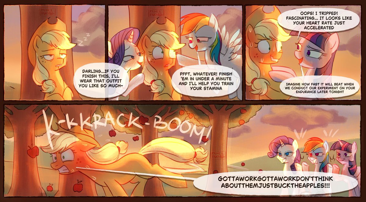 PixelPubPH's tweet photo. How to deal with a stubborn applejack pt. 4: Applebuck season (If they knew how to actually motivate AJ)
.
.
.
#mlp #twijack #rarijack #appledash #applejack #twlightsparkle #rainbowdash #rarity https://t.co/nIClahFyFI
