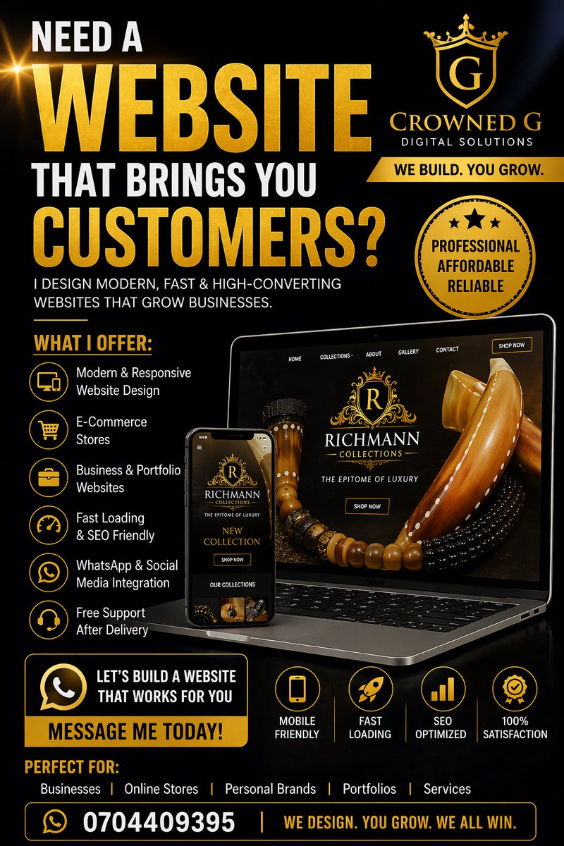GeorgeCheg32630's tweet image. Looking for a clean, professional website that actually helps your business grow?I design modern websites + e-commerce stores.Recent project: Richmann Collections
rich-man-collection.netlify.app
Send me a DM or WhatsApp 0704409395#WebDesign #Kenya #Ecommerce