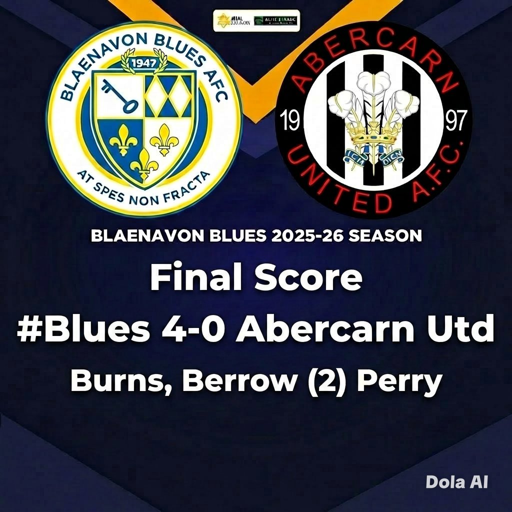 blaenavonblues's tweet image. Ardal Southern league 
Final Score 
#Blues 4-0 Abercarn Utd
Burns, Berrow (2), Perry

facebook.com/share/17GvqEtf…