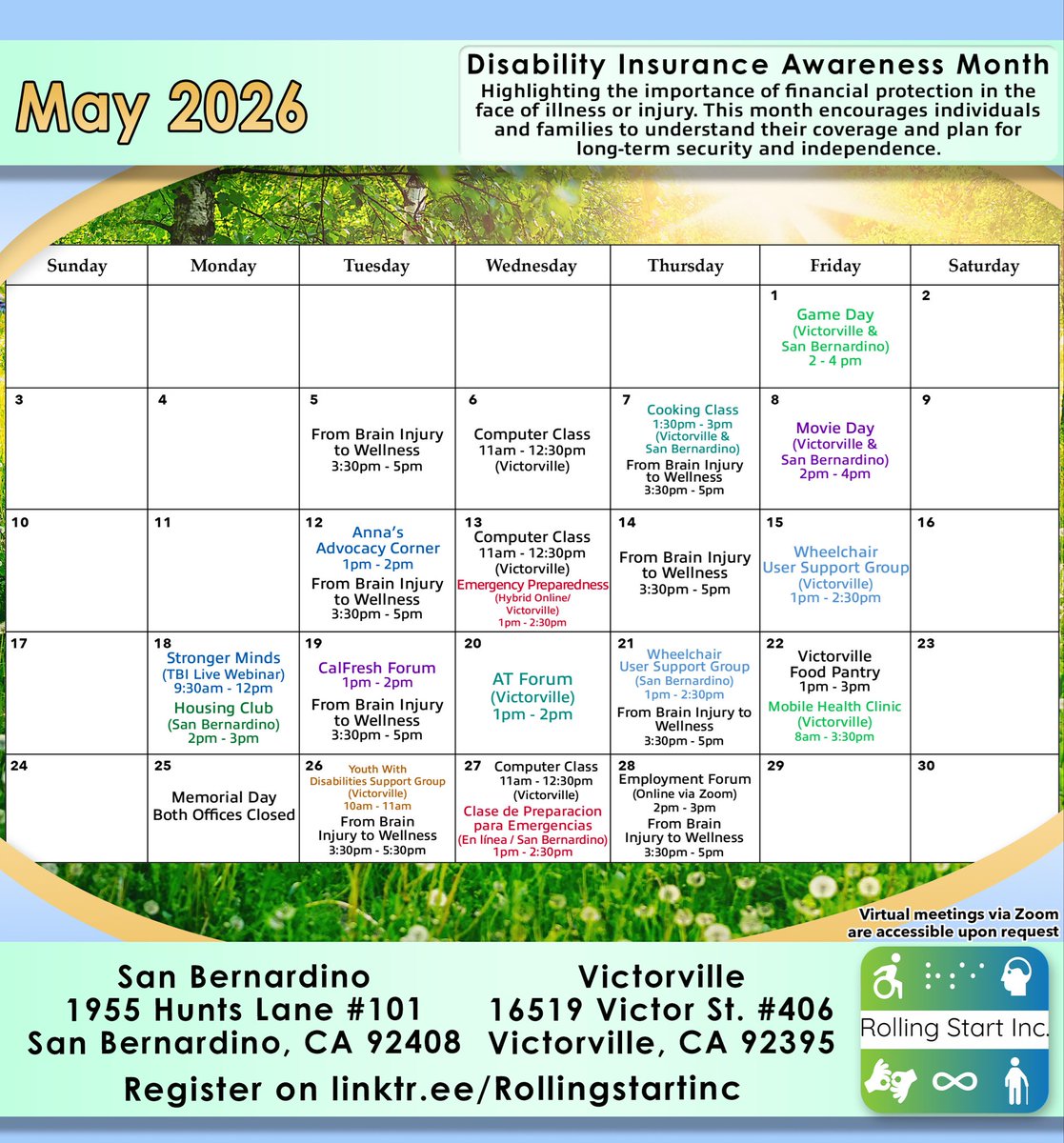 RollingStartInc's tweet image. May is Disability Insurance Awareness Month! 💙

📍💻 Join our in-person &amp;amp; virtual events

Become a member for free resources &amp;amp; services 🤝

Register at rollingstart.com/calendar or link in bio 🔗

#DisabilityAwareness #IndependentLiving #InlandEmpire