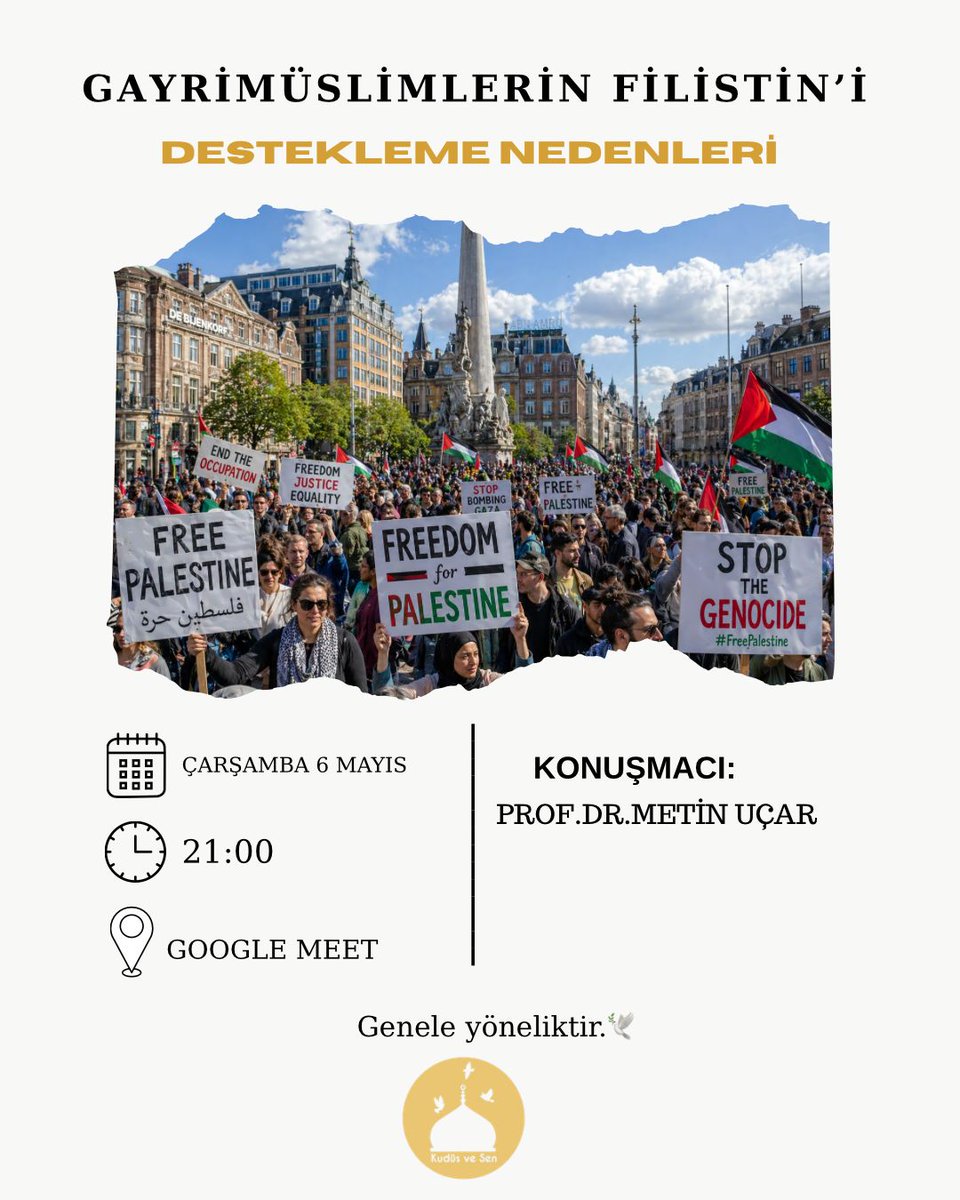 kudusvesen's tweet photo. Vicdanın Dili Ortaktır: Gayrimüslimlerin Filistin Mücadelesine Bakışı

Filistin meselesi, sadece bir coğrafyanın değil, tüm insanlığın ortak sınavı haline geldi. Peki, dünyanın dört bir yanında, farklı inanç ve kültürlere sahip insanları "Özgür Filistin" sloganında buluşturan temel motivasyonlar neler?

Kudüs ve Sen vakfının yaptığı, @ucarmet hocamızla gerçekleştireceğimiz bu özel derste; sınırları ve inançları aşan bu desteğin sosyolojik ve insani kökenlerini ele alacağız. Meseleye geniş bir pencereden bakmak ve küresel vicdanın izini sürmek isteyen herkesi bekliyoruz.

Tarih: 6 Mayıs Çarşamba
Saat: 21.00
Platform: Google Meet (Katılım linki için biyografideki bağlantıya tıklayabilir veya mesaj atabilirsiniz.)

Genele yöneliktir. 🕊️
Katılım için Dm