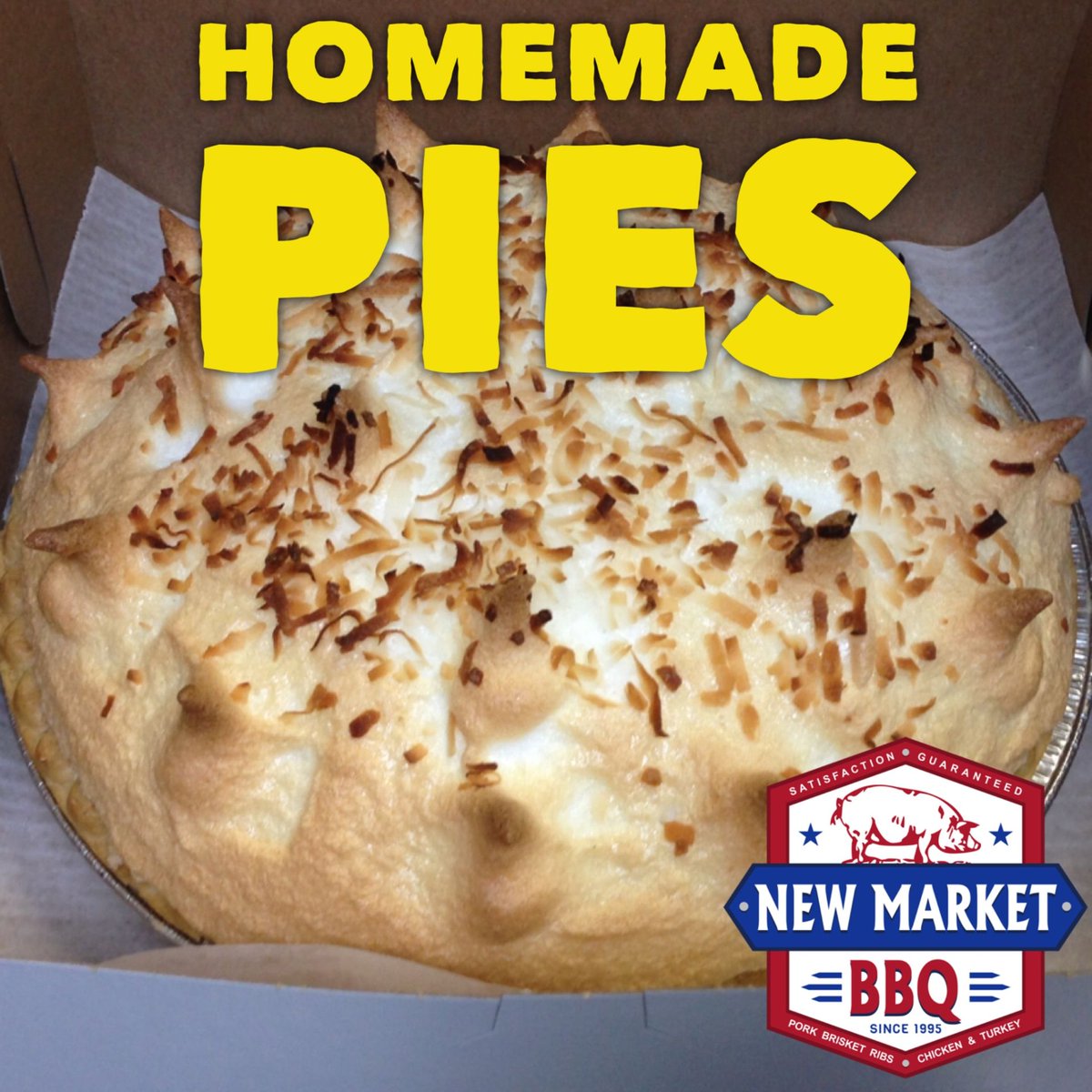 newmarketbbq's tweet image. Pies Pies Pies! Made from scratch in house every week! Who needs a Pie or Banana Pudding for your weekend plans? Reserve Ahead Online now at newmarketbbq.com/?utm_source=tw… Open Fri-Sat 11-7 Sun 11-4 #homemade #desserts #pecanpie #chocolatepie #coconutpie #peanutbutterpie  #bananapudding