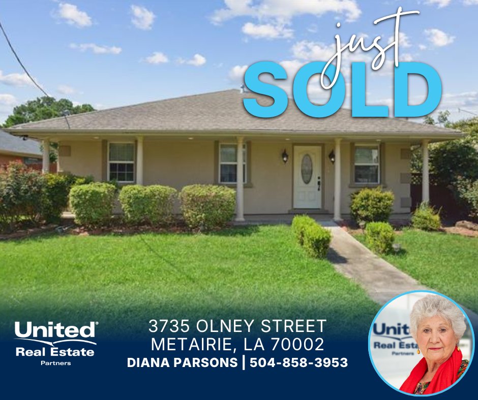 UREPartners's tweet image. Another one sold! 😎 Congratulations to Diana Parsons on this recent sale! Interested in selling or purchasing a home? Call Diana today at 504-858-3953. #RealEstate #ForSale #JustSold #Metairie #Louisiana