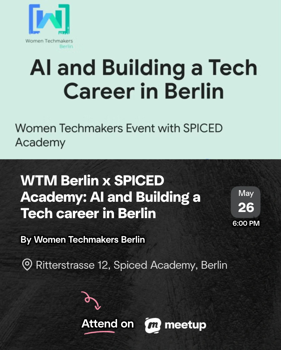 wtm_berlin's tweet photo. Women Techmakers Berlin x @SPICEDacademy 
We’re teaming up for an evening on:

Building efficient AI systems 
From Agentic systems to breaking into the industry—practical, honest, and useful.

Join us 👇
https://t.co/8KlQ3HmPxT https://t.co/fr8NAzzRUB