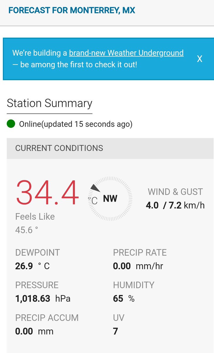 nelvaldez's tweet image. Estación meteorologica en la zona Sur #Monterrey con 45C de sensación térmica. La ciudad es un sauna gigante 🥵☀️