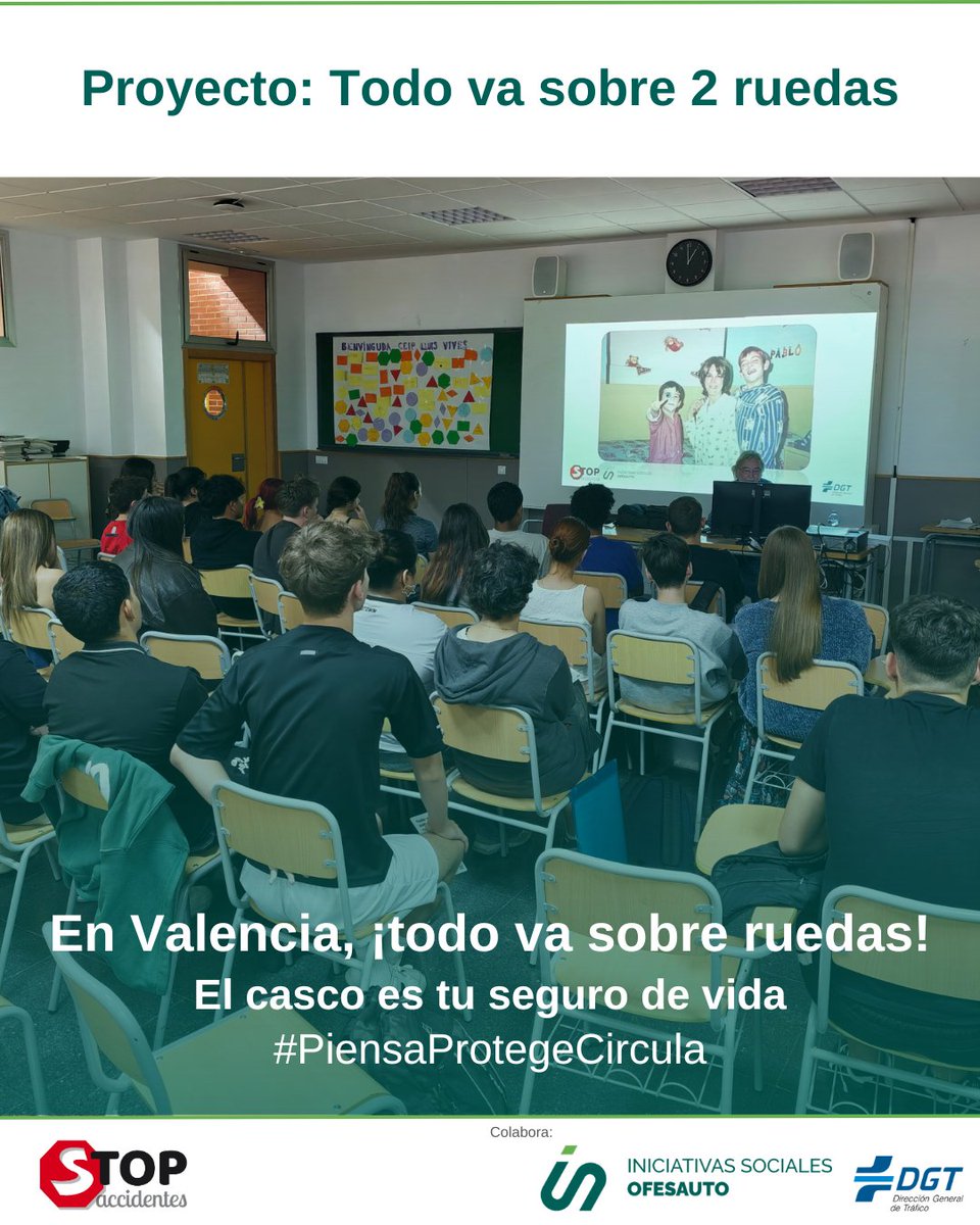 ValenciaStop's tweet photo. ¡En Valencia, #TodoVaSobre2Ruedas!

💡 Pero el casco es innegociable, es tu seguro de vida. #PiensaProtegeCircula. 🦺

El alumnado del IES Massanassa lo tiene muy claro: en bicicleta, VMP, ciclomotor o moto, SIEMPRE CASCO 🪖.

@OFESAUTO @DGTes https://t.co/WRi1XBpBEz