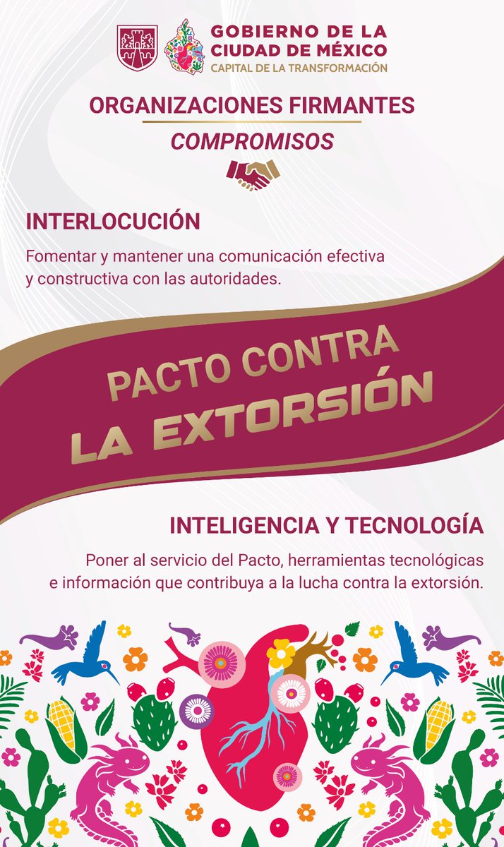SSC_CDMX's tweet photo. #Extorsión l Conoce los compromisos de las organizaciones firmantes en el #PactoContraLaExtorsión:
☑️ Promoción de la denuncia
☑️ Solidaridad
☑️ Comunicación
☑️ Organización
☑️ Interlocución
☑️ Inteligencia y tecnología
☑️ Reconocimiento y retroalimentación
☑️ Convocatoria

Líneas de atención y denuncia anónima en la #CiudadDeMéxico, con servicio las 24 horas:
📱089
☎️ 55 5036 3301