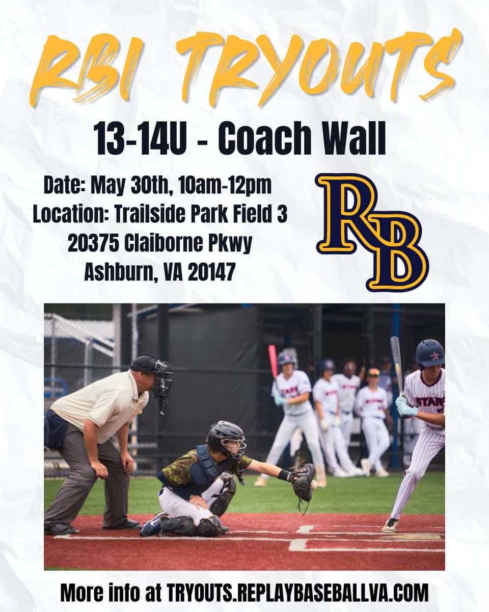 RBI_VA's tweet image. Are you 13-14U? ⚾ Looking to play baseball this summer and fall? Here's your chance to tryout for Replay Baseball's 13-14U teams! See you all May 30 at 10am. #13Ubaseball #14Ubaseball #baseballtraining #replaybaseball #baseball