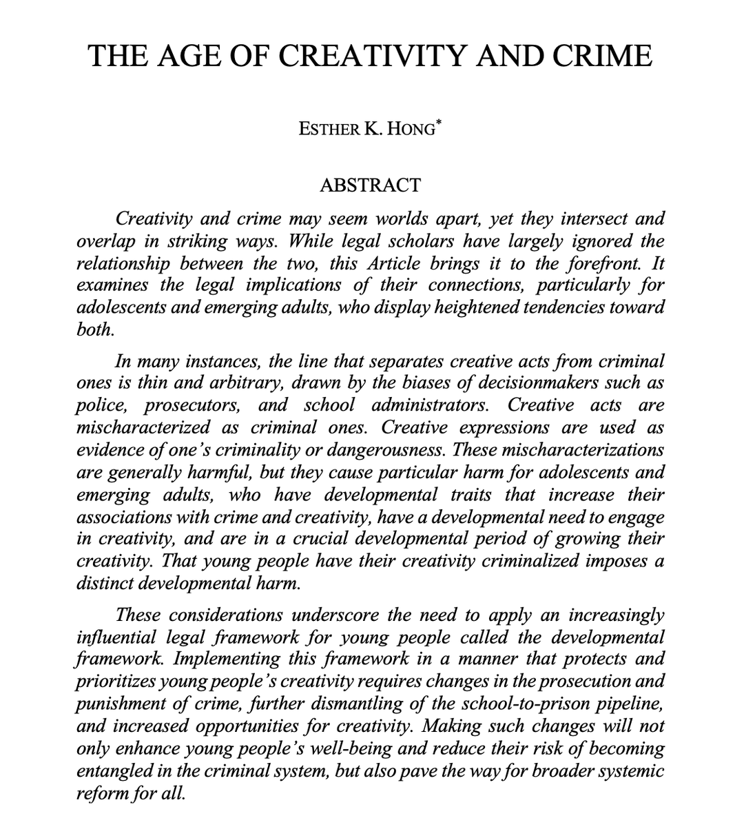 SCalLRev's tweet photo. Presenting "The Age of Creativity and Crime" by Professor Esther K. Hong of Arizona State University, Sandra Day O'Connor College of Law. Read the full article here: https://t.co/mby3fQibad https://t.co/mIAoSYFGxt
