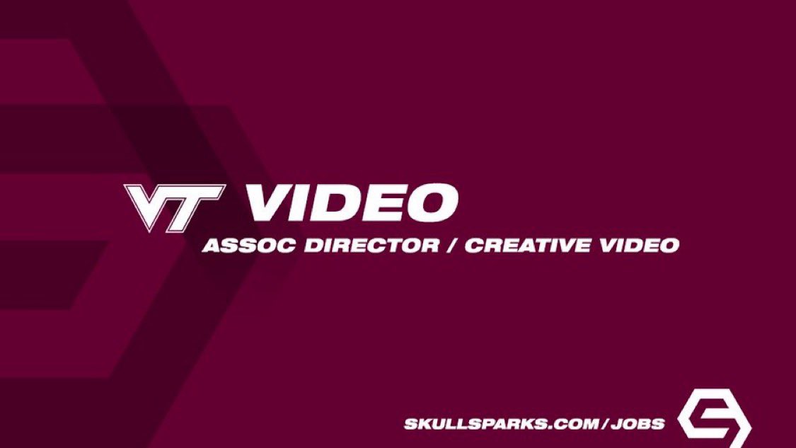 Opportunity with <a href="/hokiesports/">HokieSports</a>
Associate Director / Creative Video
Blacksburg, Virginia
tinyurl.com/4dt2mz3f

SkullSparks.com/jobs/