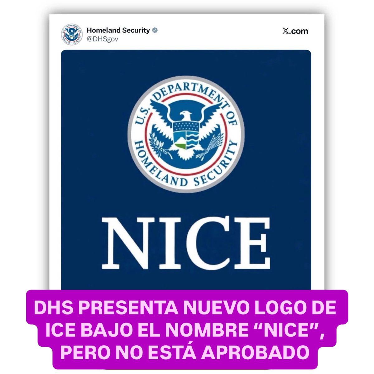SergioV41033's tweet image. El Departamento de Seguridad Nacional muestra un nuevo logo de ICE bajo el nombre “NICE”. El cambio aún no cuenta con aprobación del Congreso, pero ya genera debate.

#ICE #EstadosUnidos