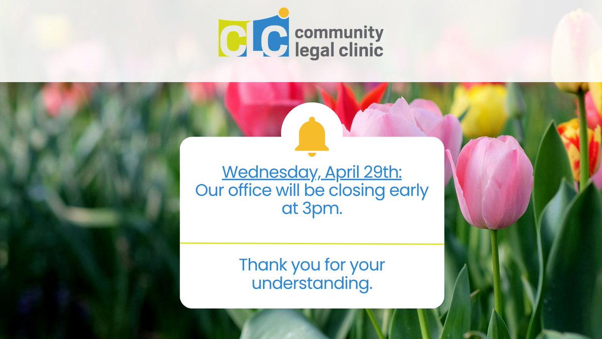 MedHatLegal's tweet photo. Please note our office will be closing early at 3pm on Wednesday, April 29th. We will reopen on Thursday, April 30th at 8:30am. Thank you for your understanding. https://t.co/zFYkI8qi6X