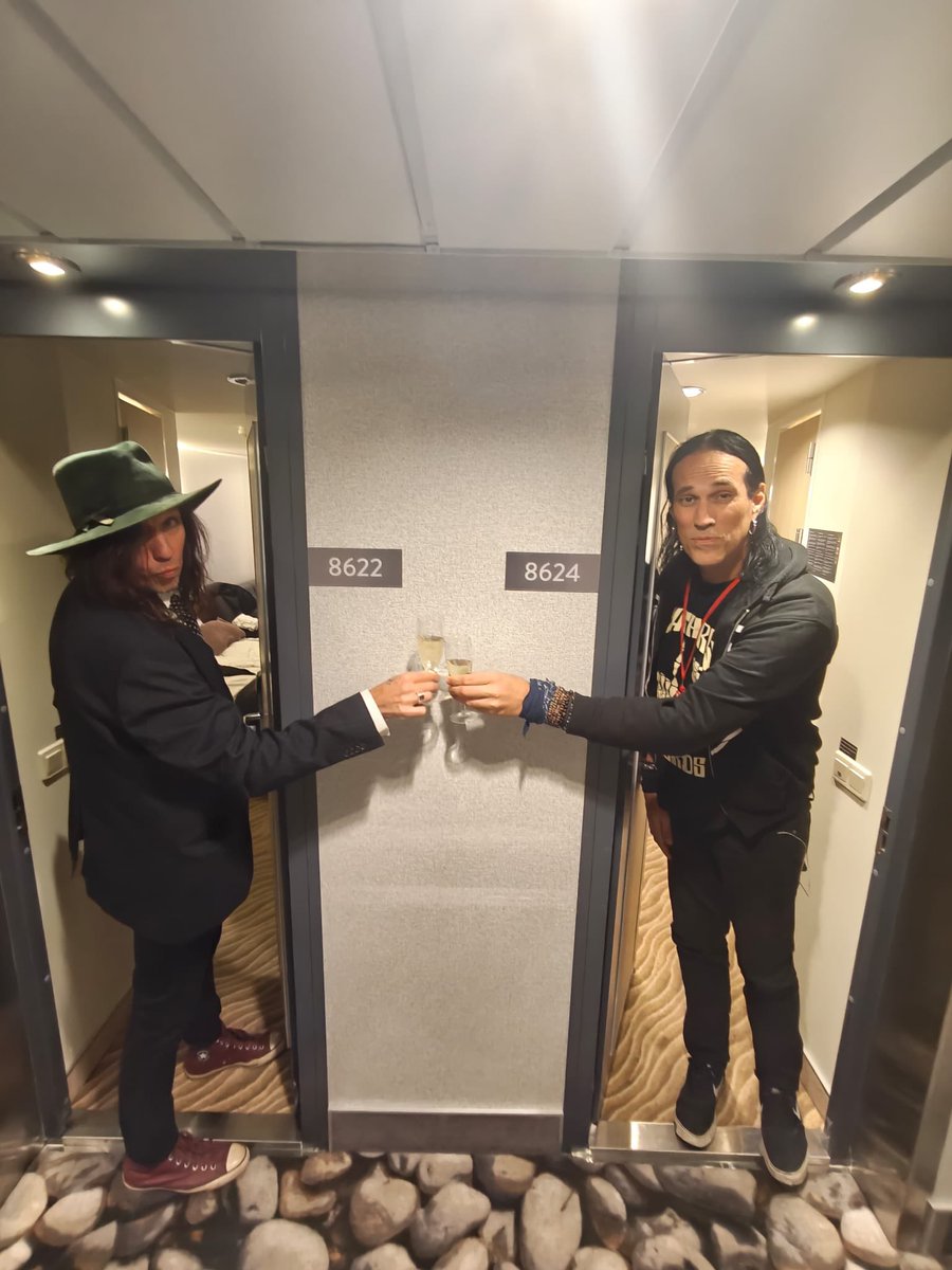 SteveConteNYC's tweet image. A little champagne toast before our gig on the Viking Line Cruise, from Turku to Stockholm &amp;amp; back…

#michaelmonroe #band #finland #steveconte #guitar