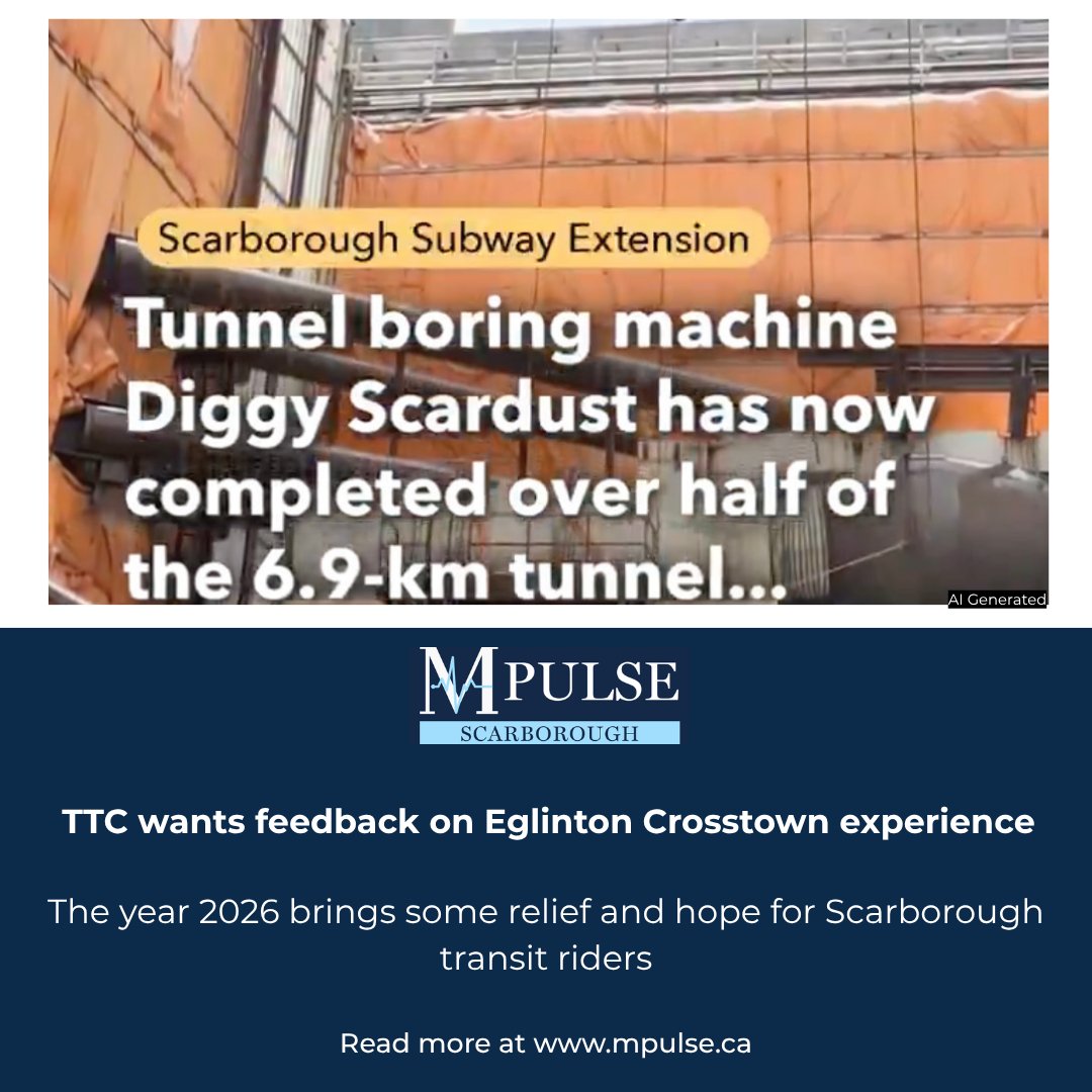 MPulseScarboro's tweet image. Exciting progress on the Scarborough Subway Extension as the tunnel boring machine reaches over halfway. The TTC seeks your feedback on the Eglinton Crosstown experience to enhance future transit developments. Read more at mpulse.ca/home-scarborou…

#EglintonCrosstown #TTC #MPulse