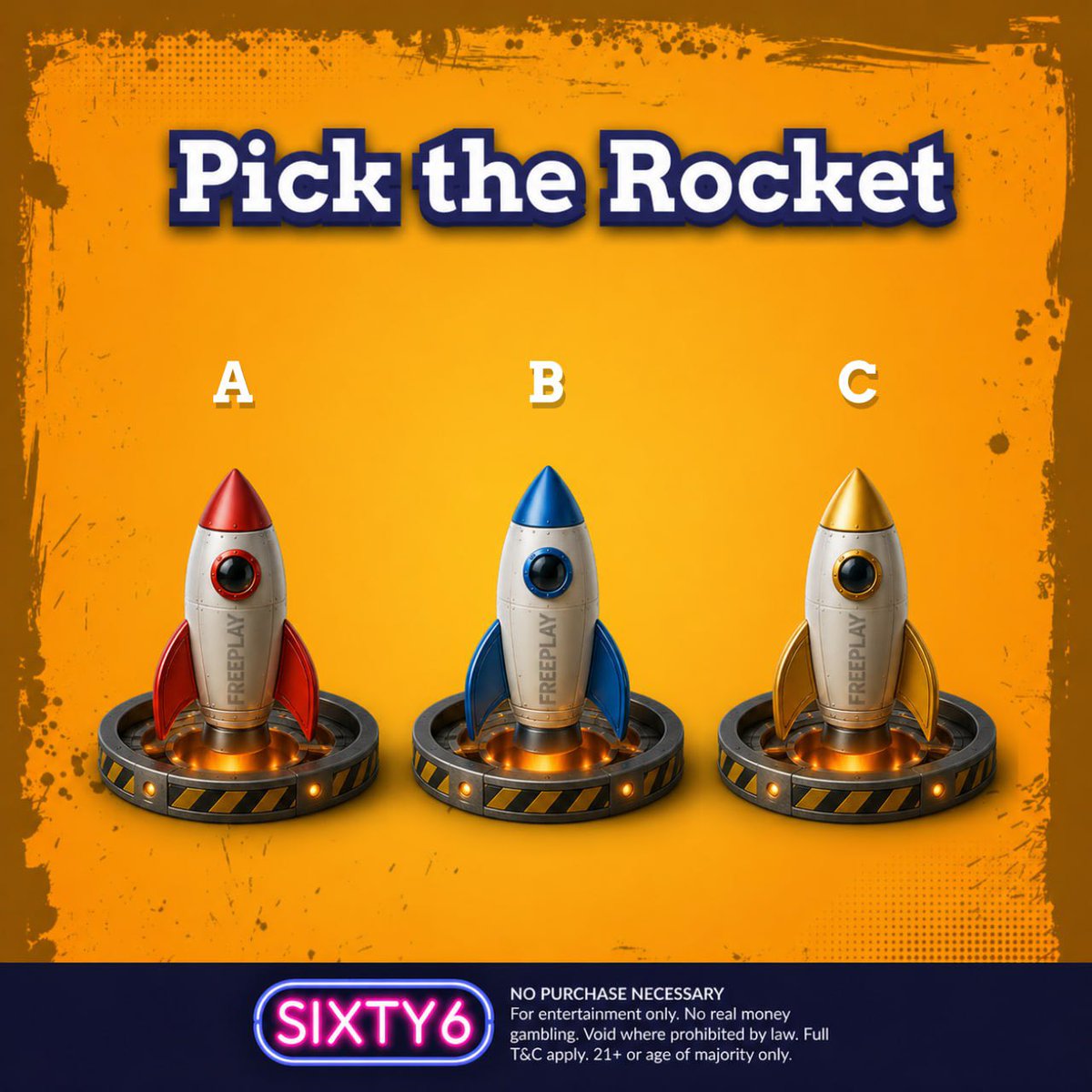 sixty6com's tweet image. 🚀 Pick the Rocket!

Three rockets… only one launches with FP ✨
Which one are you trusting? 👀

Make your choice:
 A 🔴
 B 🔵
 C 🟡

Drop your pick below and let’s see who flies to the win 🚀 #free #freegames #freeplay

sixty6.click/swa