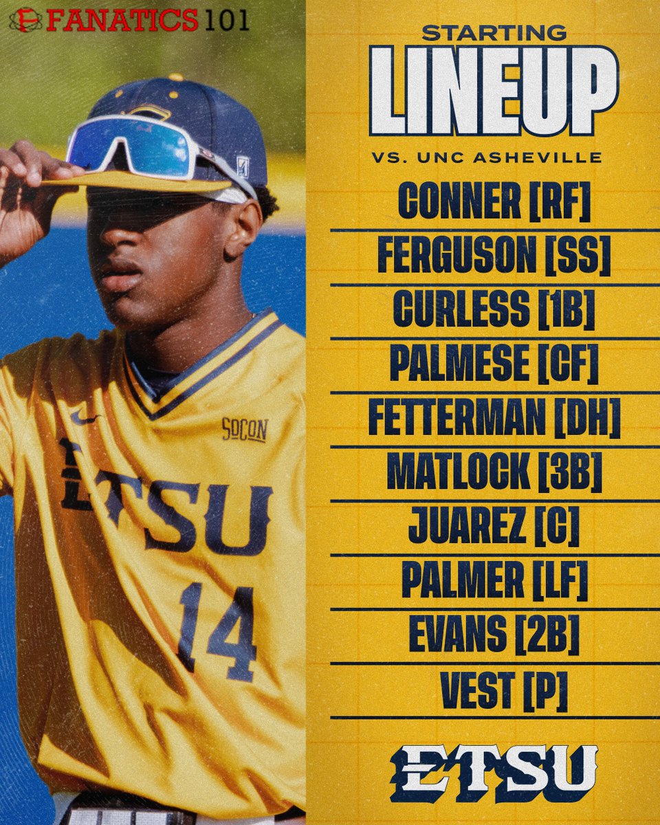 ETSU_Baseball's tweet image. Here's how the Bucs will line up tonight vs. UNC Asheville! 

#Together | #ETSUTough