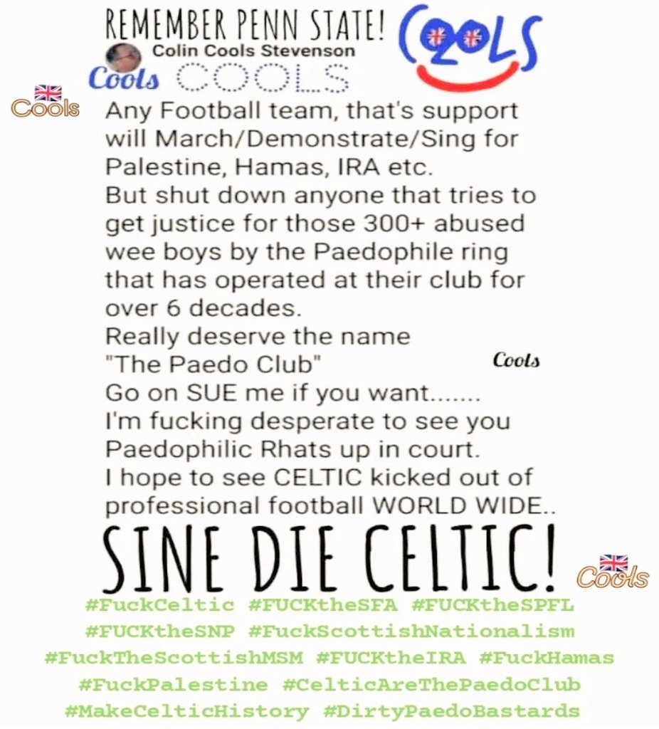 NEVER EVER FORGET THAT CELTIC ARE THE ONLY CLUB IN THE ENTIRE HISTORY OF WORLD FOOTBALL TO HAVE 10 (so far) EMPLOYEES CONVICTED OF CHILD ABUSE! 
THEY TRULY ARE A CLUB LIKE NO OTHER!