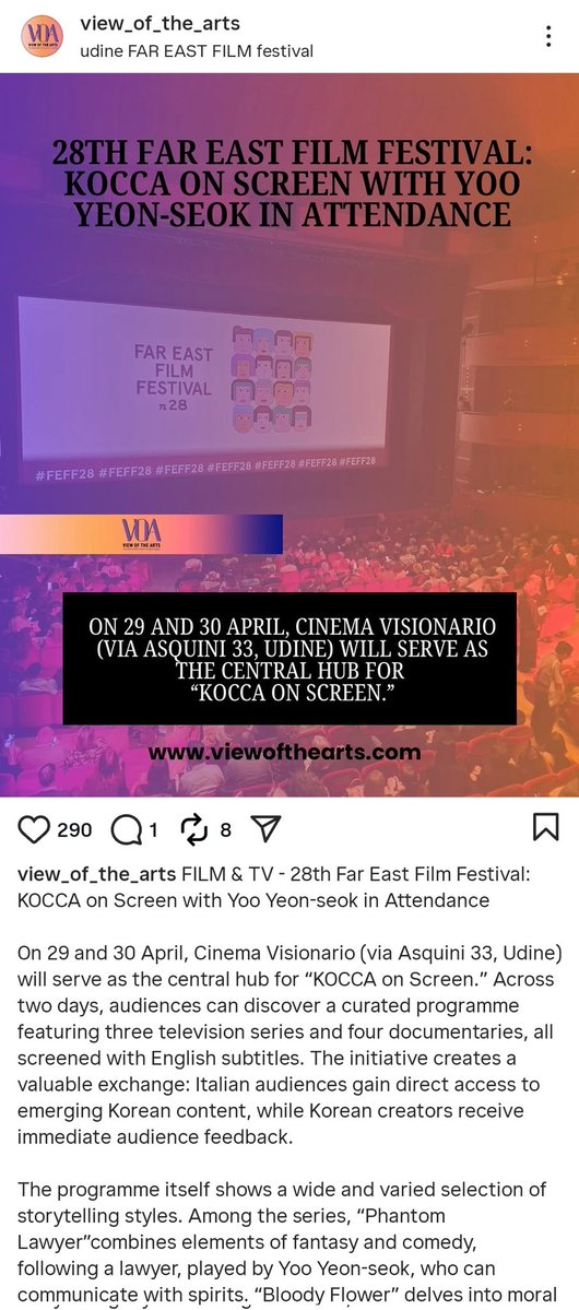 Yeonseok411_IFC's tweet image. 📌 #YooYeonSeok's scheduled participation for 'KOCCA On Screen' at Udine Far East Film Festival:

📅 April 29
🕚 10:00 AM - 📽 #PhantomLawyer
🕚 11:00 AM to 12:00 PM - 💬 Cast &amp;amp; Director Talk
🏛 Cinema Visionario - Sala Ferroviario (via Asquini 33, Udine)