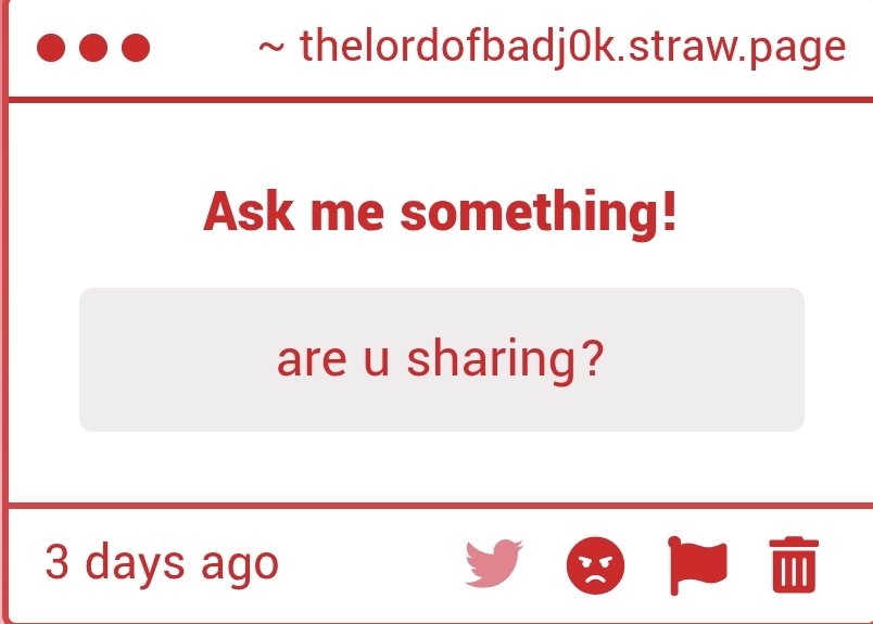 Im not sure to know what you're meaning? About my yume? If yes , yeah im a sharing yume :D 
Idc if you yupe with dot too , everyone is welcomed 
(Tell me if im wrong about it)
 thelordofbadj0k.straw.page