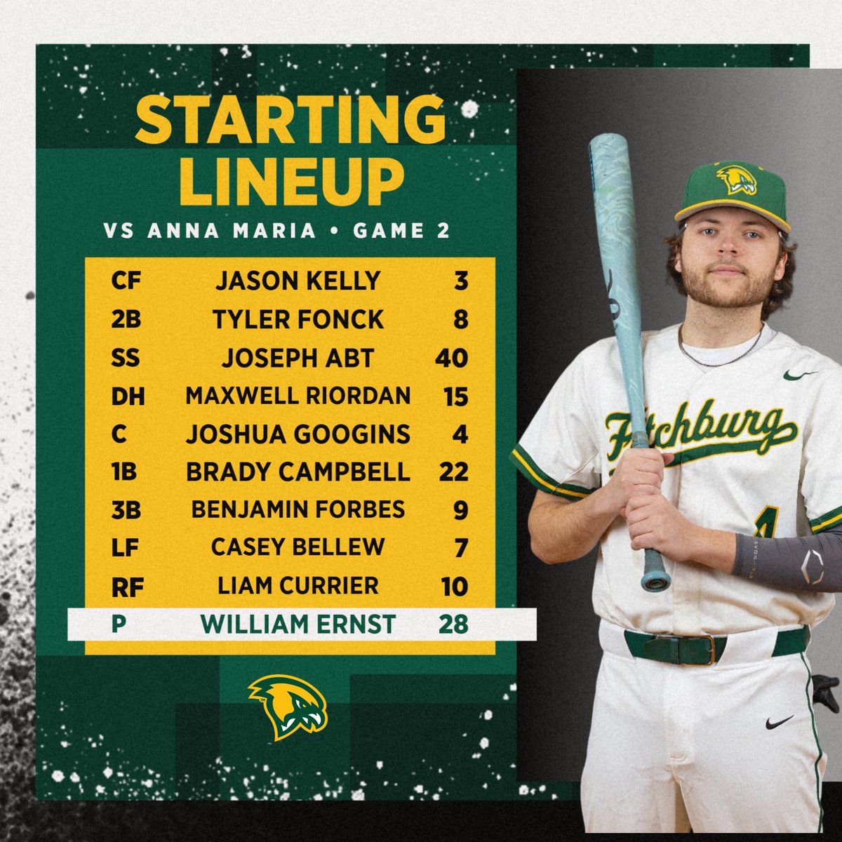 FSU_Falcons's tweet image. ⚾Here is your @fsufalconsbaseball starting lineup for their @mascacsports
game two matchup against the AMCATS of Anna Maria this afternoon.

#FearTheFlock