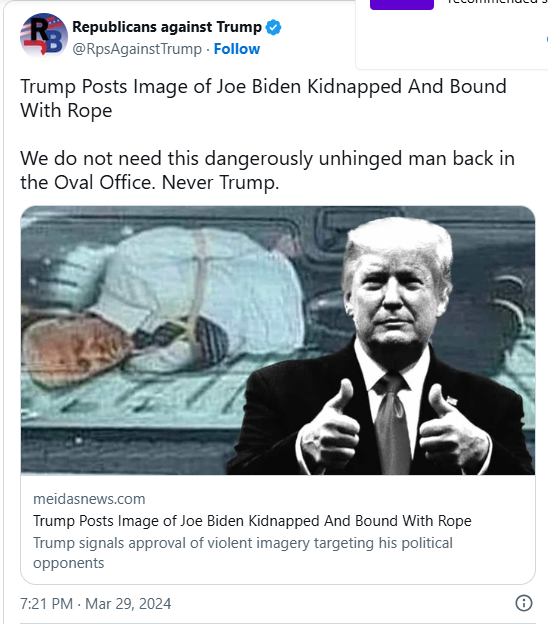 JustFunStuff53's tweet image. What was the intent of this posted by #Trump? 
Was Trump saying that President Joe Biden should be tied up and killed. 
The #GOP is filled with lying, unfit, hypocrites. #Blanche is pathetic/
