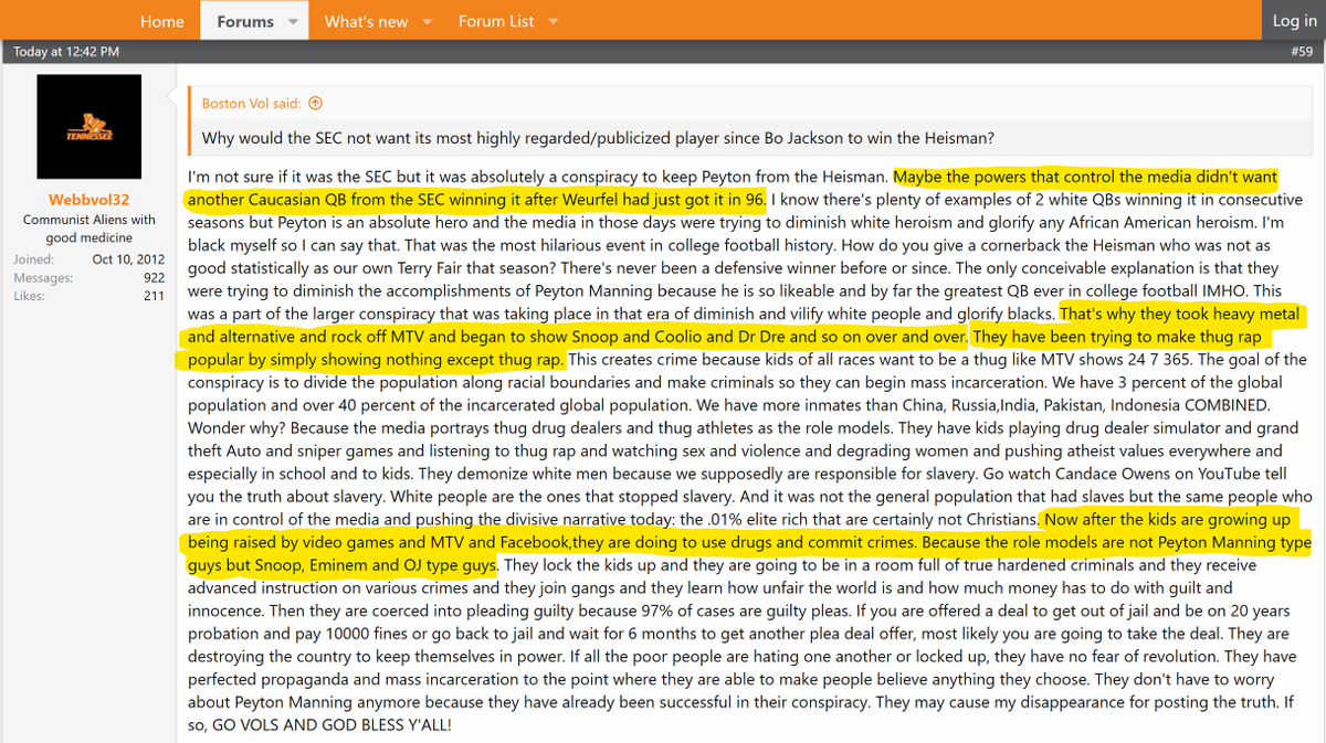 BoardGeniuses's tweet image. This #Tennessee fan believes Peyton Manning was snubbed from winning the Heisman in 1997 because the media didn't want a Caucasian quarterback to win it two years in a row.  (apologies for the lack of paragraphs).