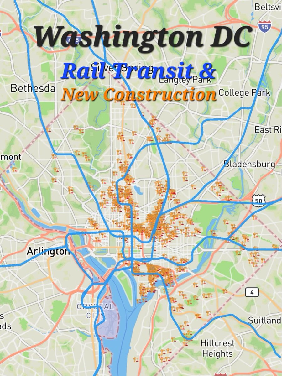 GeorgesGraphs's tweet image. Each crane = 100 units built since 2010. Data Sources: US Census American Community Survey and US Department of Transportation. #transit #yimby