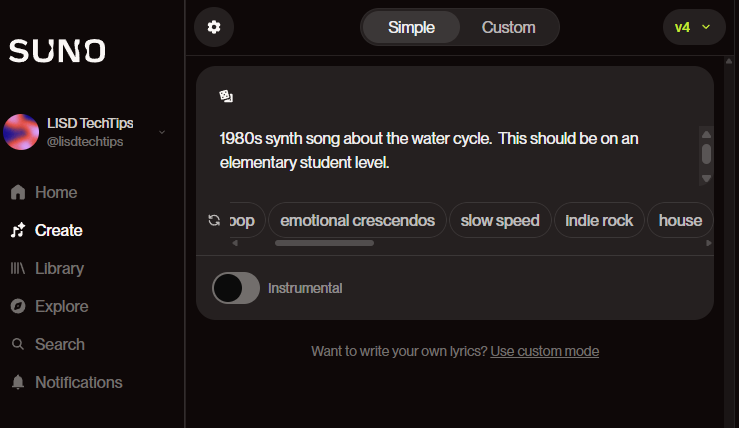 lisdtechtips's tweet photo. Let AI create songs for your classroom. Type in your prompt and style of music, and AI takes over.  Earn daily free credits.
Try >https://t.co/tuH10VOGb1
Example>The Water Cycle https://t.co/KVjSOg7QfC
Earn us both credits https://t.co/l6XccL0z90 https://t.co/nNhr4LWFFl