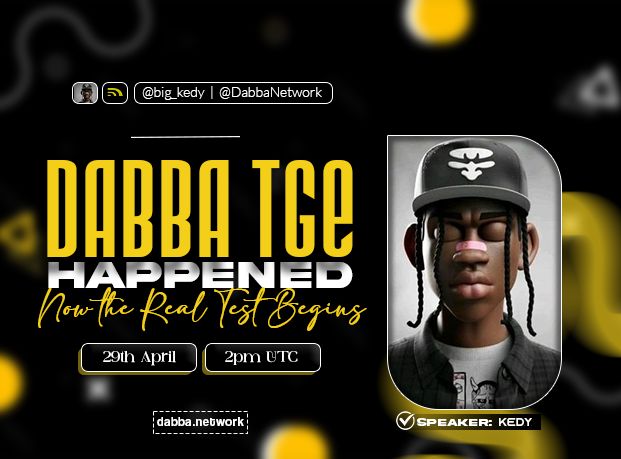 DingusUSA's tweet image. DABBA TGE is here 🚀

Join @big_kedy and I as we discuss @DabbaNetwork's TGE and what is on the horizon.

📅 April 29
⏰ 10:00 AM New York / 2:00 PM UTC

Real usage. Real demand. Real network effects.

The real test begins now. 🟨😎〽️

#Dabba #DePIN #Web3 x.com/i/spaces/1rGmq…
