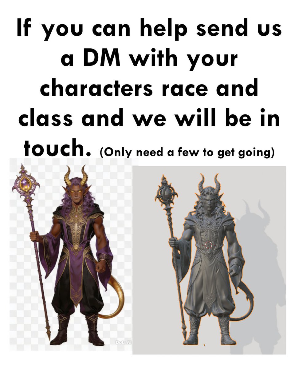 rpsupplies's tweet photo. HELP DND PLAYERS. Feedback required for customised character resin printed minis, no pre-made parts to choose from, made from scratch. We need is a few questions answered describing your character. If you can help send us a DM #dnd #miniatures #resin #customgifts #RPG #blender https://t.co/jxIfL8bmHk
