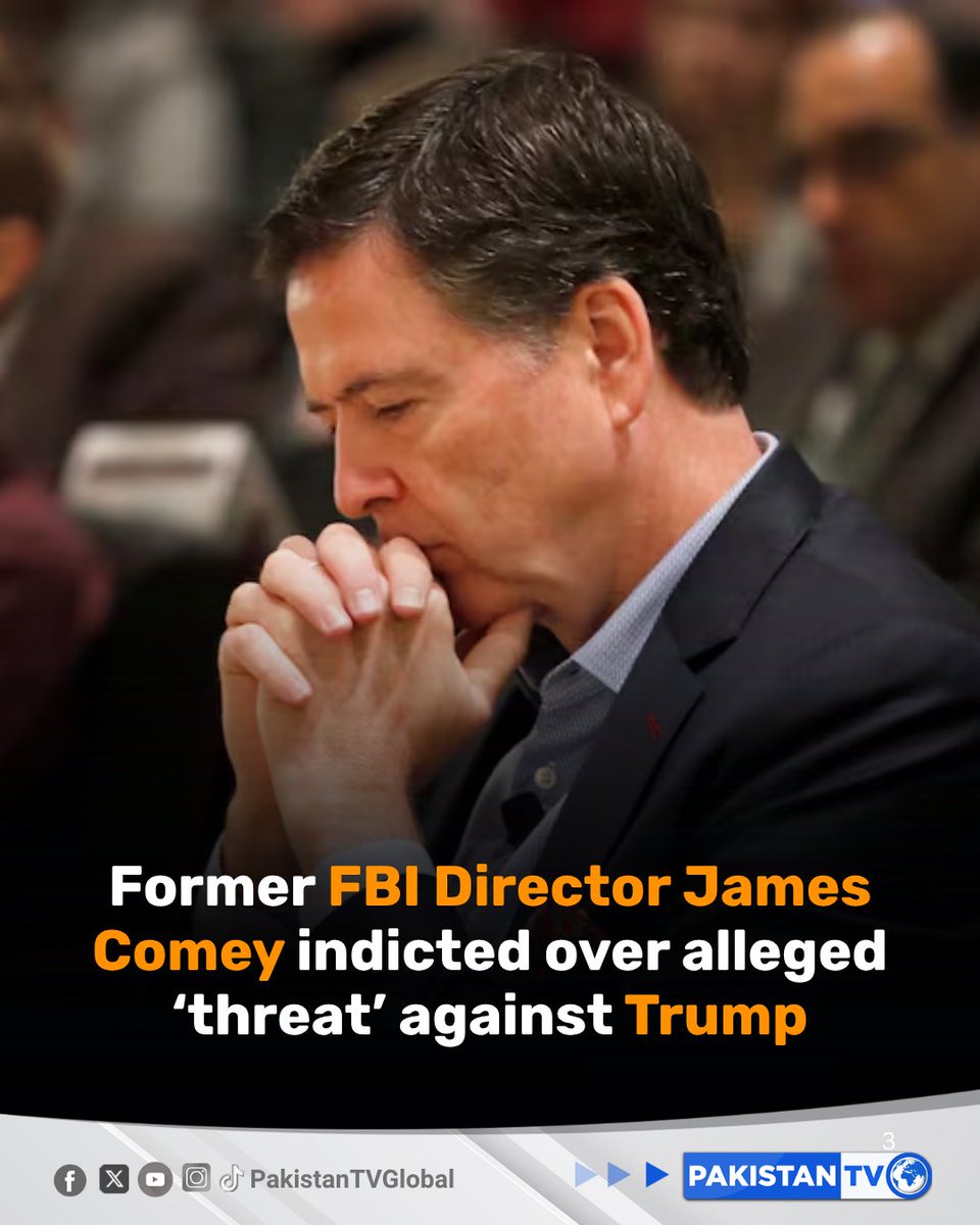 PakTVGlobal's tweet image. Former FBI Director James Comey has been indicted over a photo of seashells officials said threatened President Donald Trump.

#Trump #JamesComey #USPolitics #FBI #WhiteHouse #LawAndJustice #PakistanTV
