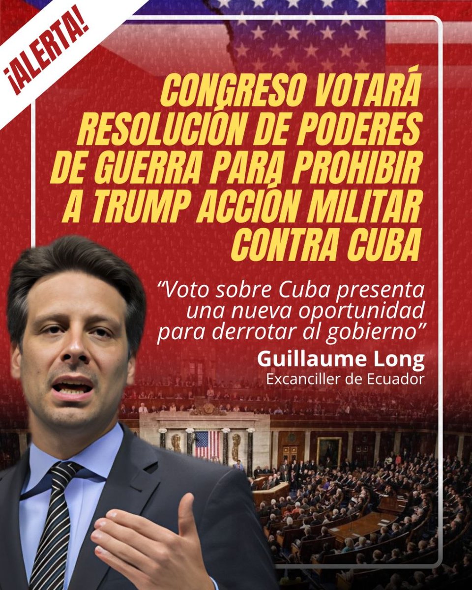 MilaXCuba's tweet photo. La votación que se celebra hoy en el Senado de EE. UU. sobre la Resolución de Poderes de Guerra 
La resolución, presentada por los senadores Kaine, Schiff y Gallego, busca prohibir el uso de fuerzas estadounidenses en hostilidades no autorizadas contra Cuba. https://t.co/5hhDBssCVL