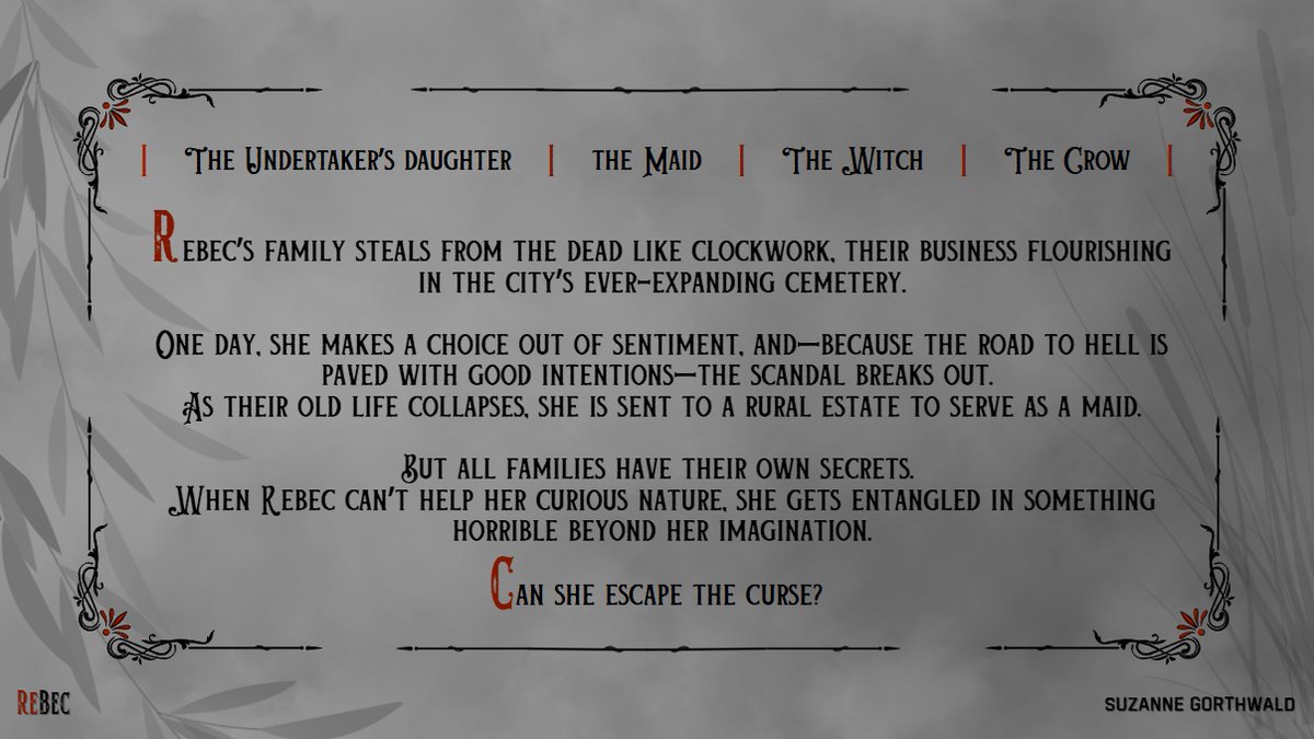 SuziGorthwald's tweet image. Introducing: REBEC🐦‍⬛🧣

a gothic folktale tragedy retelling a 19th-century Hungarian ballad from the POV of the 'evil witch'

🖤rural exile
🖤slowburn mystery
🖤tragic love
🖤class tension and moral decay
🖤 heroine has sarcasm as coping

#W #A #HF #MY #questpit