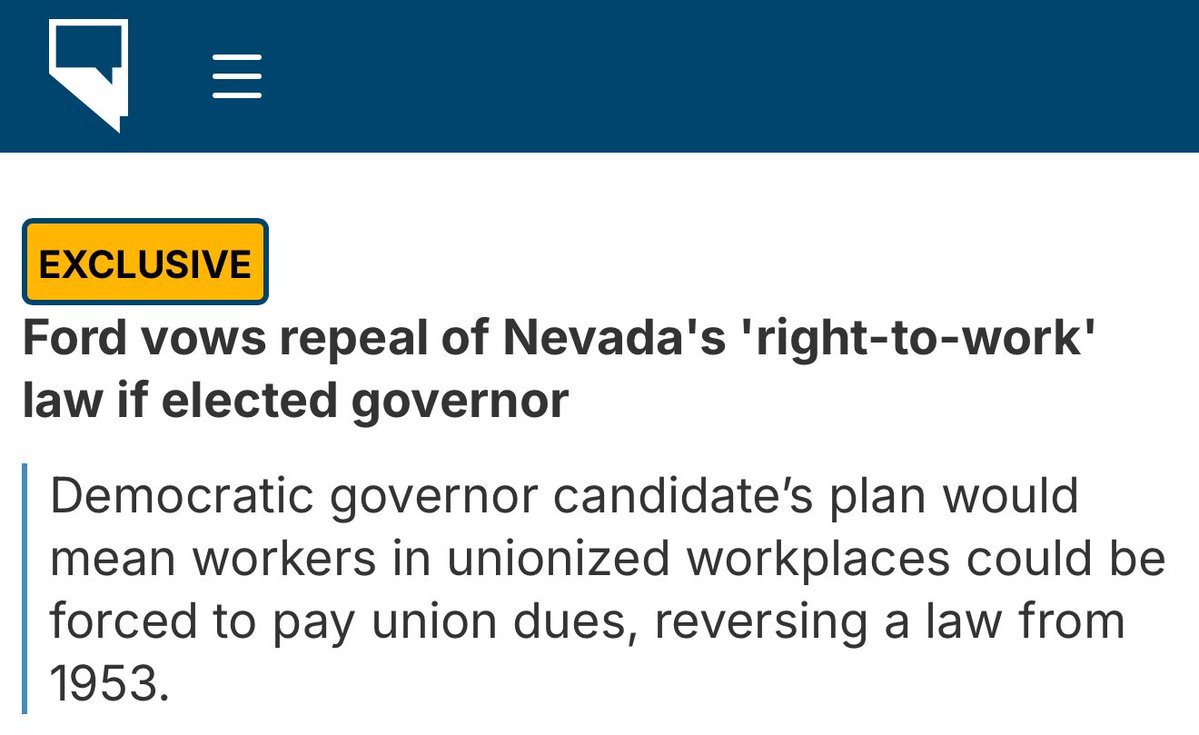 Governor <a href="/JoeLombardoNV/">Joe Lombardo</a> supports  Nevada’s right to work.

While others vow to roll back this policy, Governor Lombardo is focused on protecting the autonomy of workers, supporting job growth, and keeping Nevada open for business.