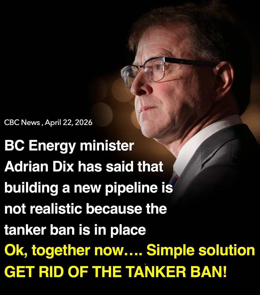 2021Ccmbc's tweet image. 🚨Hey, @MarkJCarney , even B.C. #Energy Minister @adriandix  is pointing out the obvious. A new pipeline isn’t “realistic” with the tanker ban in place.

Fair point.

So here’s the question.🤔

Why keep the ban, then act surprised nothing gets built? You continue to block the