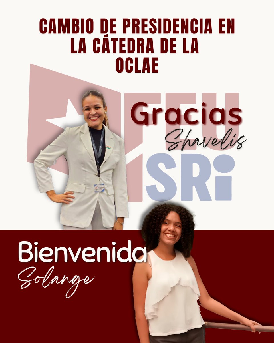 ISRICuba's tweet photo. El Consejo @FEUdeISRI, en Reunión Extraordinaria, aprobó la renovación de la estructura de la Cátedra de Historia de la @FeuCuba y la @Oclae_oficial del @ISRICuba, con Solang Padrón como nueva presidenta.

Muchas felicidades y éxitos a ambas.

#OrgulloISRI 
#DeLaTallaDeRoa https://t.co/gzOvGAl2Px