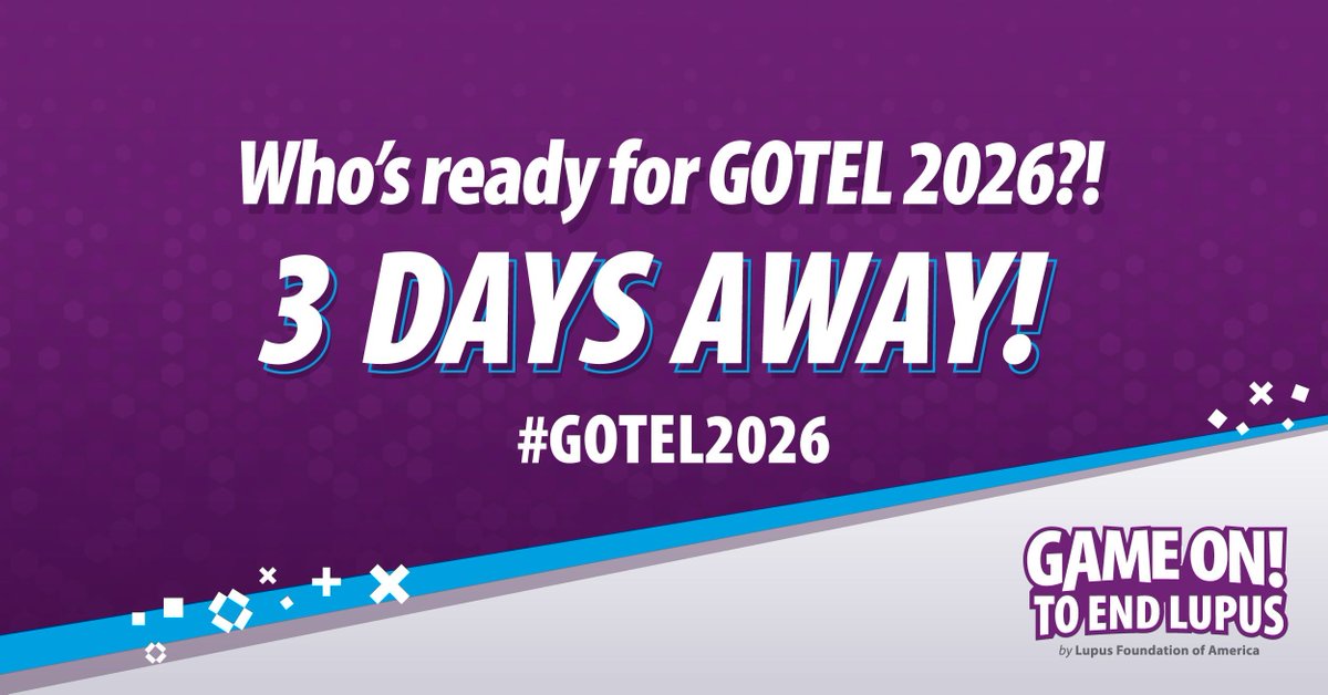 LupusOrg's tweet image. 3 days until #GOTEL2026 kicks off! 🎮💜 Hundreds of content creators are uniting to raise awareness &amp;amp; funds for #lupus research &amp;amp; support. We can't wait to see the creativity &amp;amp; community spirit this year!

Sign up to stream May 1–3 or join all May long: buff.ly/tbYsnF1