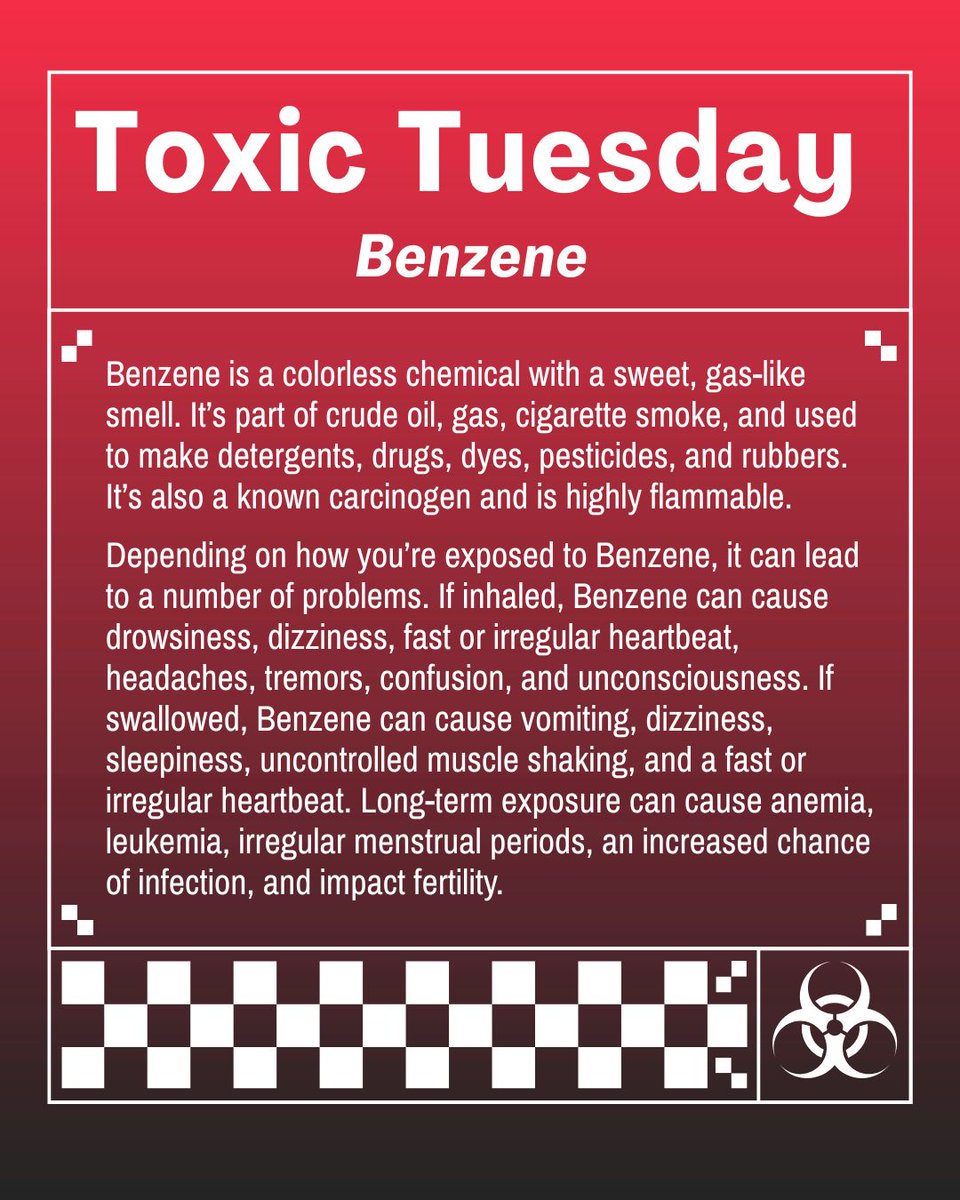 Frontlines2ferc's tweet photo. This #ToxicTuesday is focused on Benzene. Don’t be fooled by its sweet smell. This pollutant is anything but harmless. Benzene is a colorless, highly flammable chemical and a known carcinogen found in crude oil and gasoline. https://t.co/dovpCG5dug