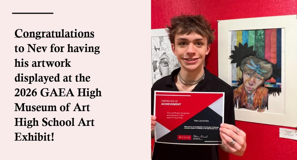 walton_art's tweet photo. Congratulations to Nev for having his artwork displayed at the 2026 GAEA High Museum of Art High School Art Exhibit! #cobbartrocks #artsedga #waltonart #WaltonRaiders #GoRaiders https://t.co/OiC5DcawlQ