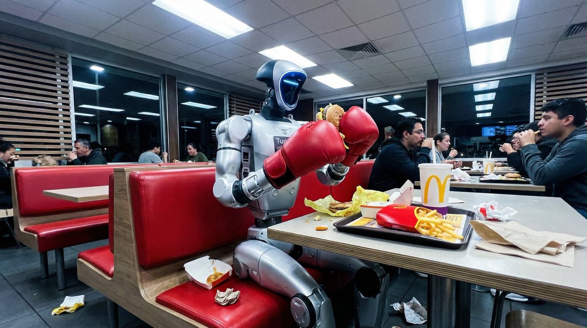 UFBInsider's tweet photo. What started as circuits is now craving competition… even over burgers. 🤖🍔🥊

@UFBots is turning machines into fighters with personality—learning, adapting, and stepping into the ultimate robotic showdown.

This isn’t just tech anymore… it’s a movement.

#UFB #RobotFightClub #AIRevolution