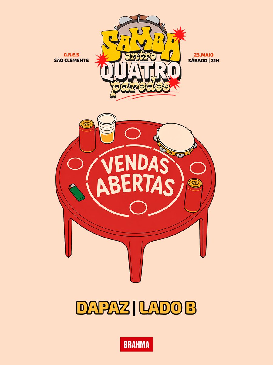 ‼️ CÓDIGO DE DESCONTO: BURLA

🚨 VENDAS ABERTAS!
GARANTA O SEU ANTES QUE O LOTE VIRE ! 🏃‍♀🏃🏃‍♂💨

🥁 SAMBA ENTRE 4 PAREDES
📍 GRES São Clemente Rio de Janeiro - RJ
📆 23/05

Atrações confirmadas:
🎤 Dapaz
🎤 Lado B

🎟️ CÓDIGO DE DESCONTO: BURLA
bilheteriadigital.com/samba-entre-4-…